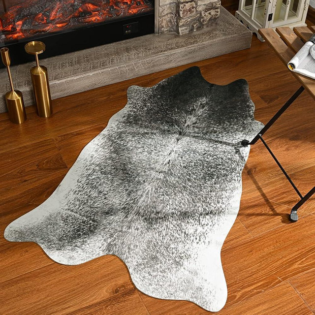 Rtizon Cow Hide Rugs,Small Cowhide Rug, Washable Faux Animal Skin Rugs, 2x3Ft Non-Slip Cow Print Carpet for Bedroom Living Room Fireplace Office Entryway Kitchen, Grey
