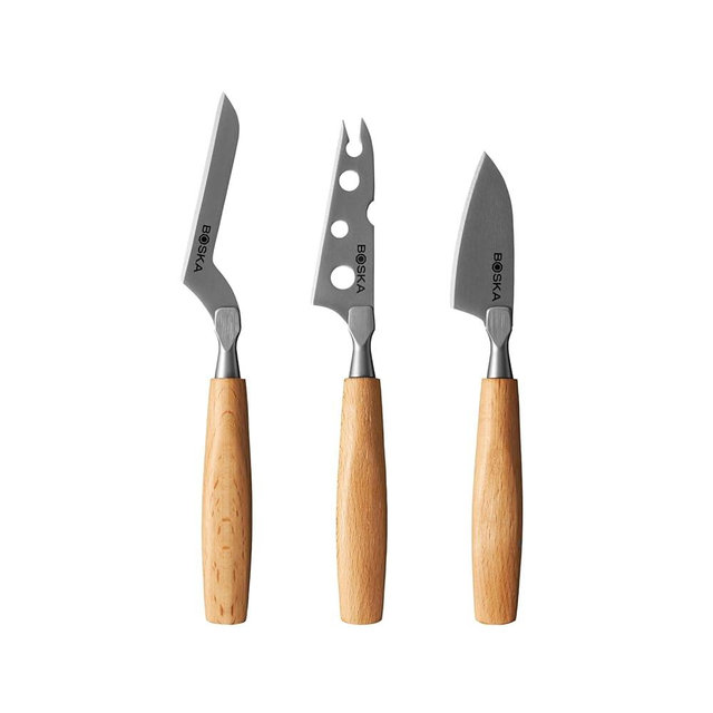 BOSKA Cheese Knife Set Amigo Small: Set of 5 Small Knives for All Cheese Types; Ergonomic Beech Wood Handle; Stainless Steel; Non-stick Thanks to BSF Treatment