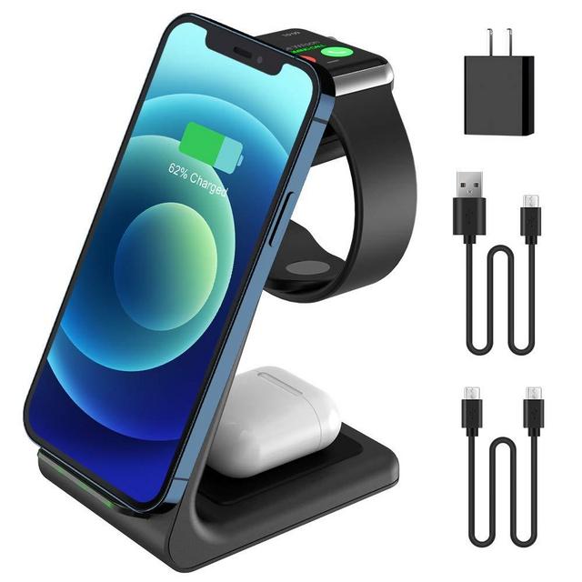 2021 Update Wireless Charging Station, JoyGeek 3 in 1 Wireless Charger, Qi Fast Charging Stand/Dock for Apple Watch SE/6/5/4/3/2, AirPods 2/Pro, iPhone/12/12 Pro/11/SE/X/XR/XS/XS Max/8 Plus (Black)