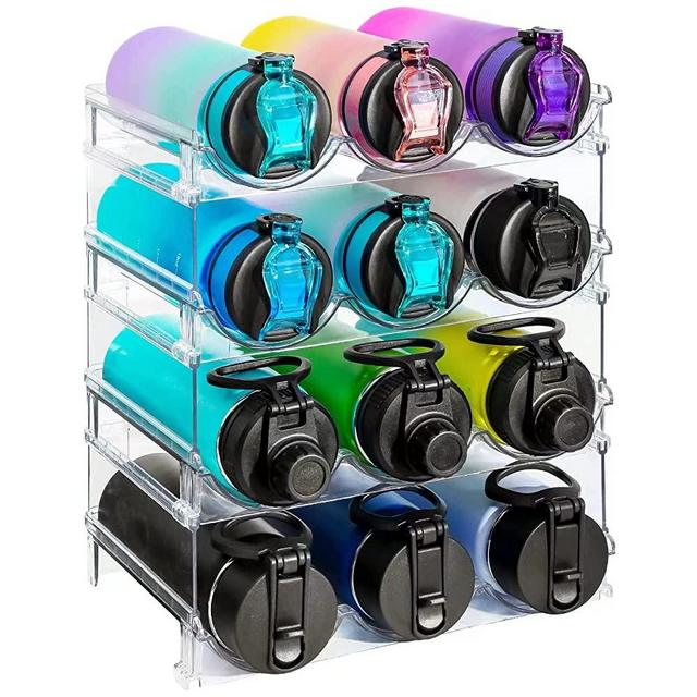 Water Bottle Organizer for Cabinet, 4 Packs Stackable Plastic Water Bottle Holder, Wine Racks for Kitchen Fridge Pantry Organization and Storage,Tumbler Travel Cup Holder and Organizer