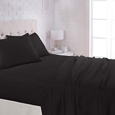 AmazonBasics Lightweight Super Soft Easy Care Microfiber Sheet Set with 16" Deep Pockets - Queen, Black