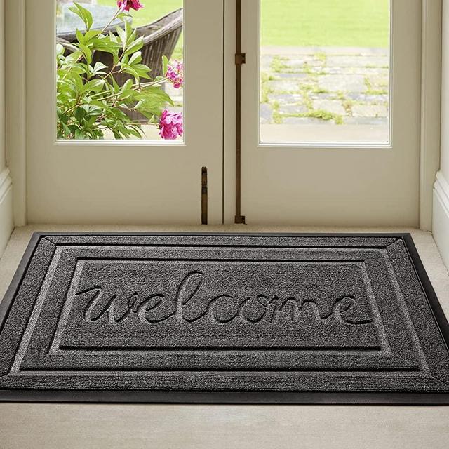 Welcome Door Mat for Indoor Outdoor, 17"x29" Durable Front Door Mat Entryway Rug for Patio, Garage, High Traffic Areas, Grey