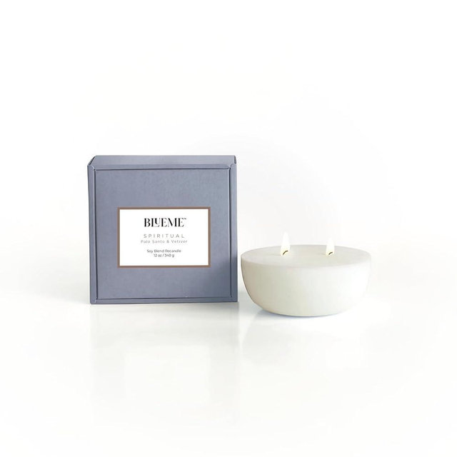 Blueme Balance Candle Refill | White Lotus & Tea | 2 Wick - Contains Essential Oil, Sustainable, Hand Finished, Hand Poured, Luxury Refill, Natural Cotton Wick, Soy-Wax Blend | Medium 12 oz