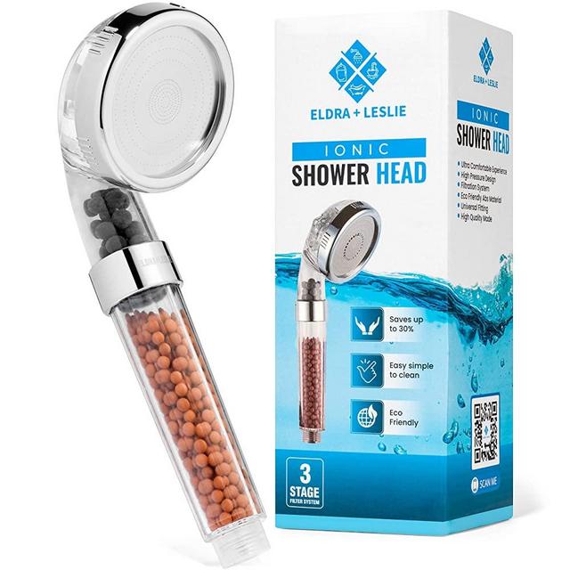 Eldra and Leslie Ionic High Pressure Water Saving Shower Head, Purifying Filtration Mineral Stone Beads, 3mode Detoxifying Ecofriendly Flow, Soft Stonestream Detox Filtered Spray Showers For Dry Skin