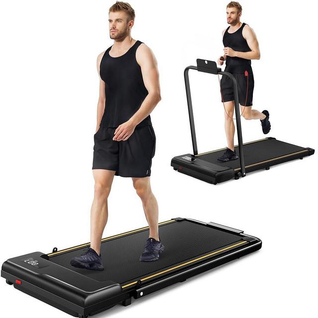 UMAY Mini Walking Pad with Wider Running Belt, 2 in 1 Foldable Treadmills for Home Office, Small Under Desk Treadmill for Walking Jogging Running, Portable Lightweight Walking Treadmills with Wheel