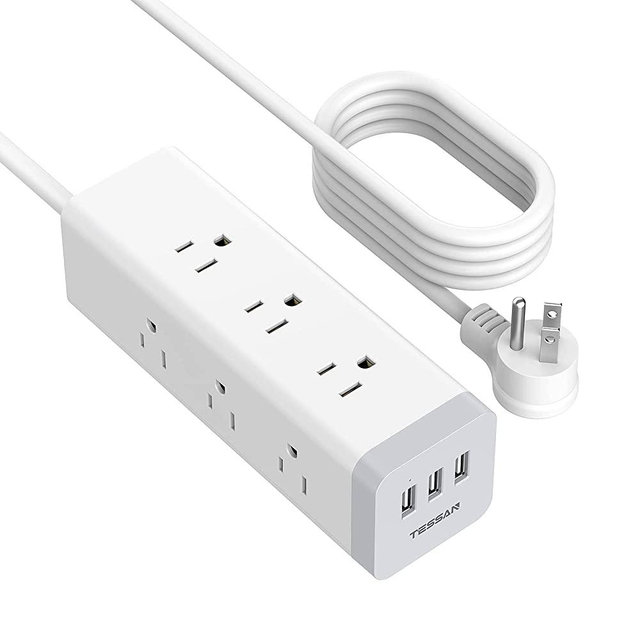 Surge Protector Power Strip 10 FT Cord, TESSAN 1050J Long Extension Cord Flat Plug with 9 Outlets 3 USB Ports, Mountable Desk Charging Station 15A 1875W for Home, Indoor, Office, Dorm Room Essentials