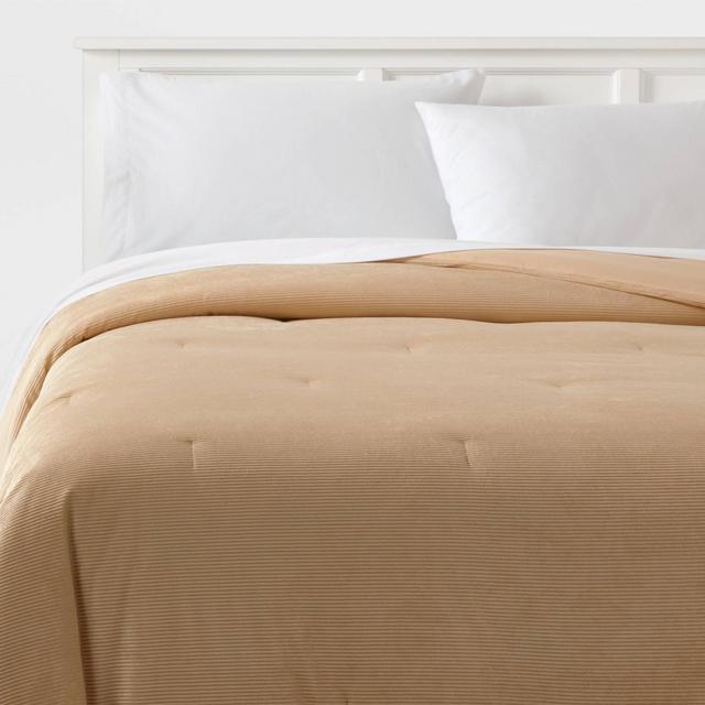 Full/Queen Corduroy Plush Comforter Khaki - Room Essentials™