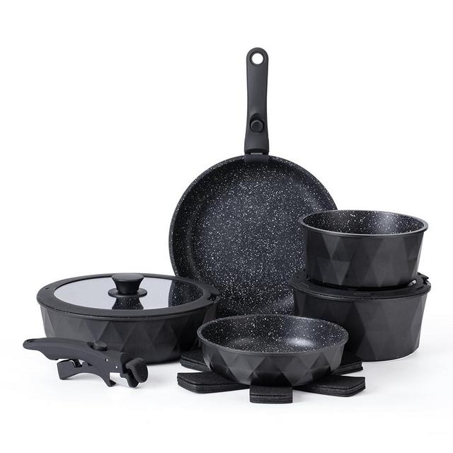 Country Kitchen 13 Piece Pots and Pans Set - Safe Nonstick Kitchen Cookware with Removable Handle, RV Cookware Set, Oven Safe (Black Diamond)