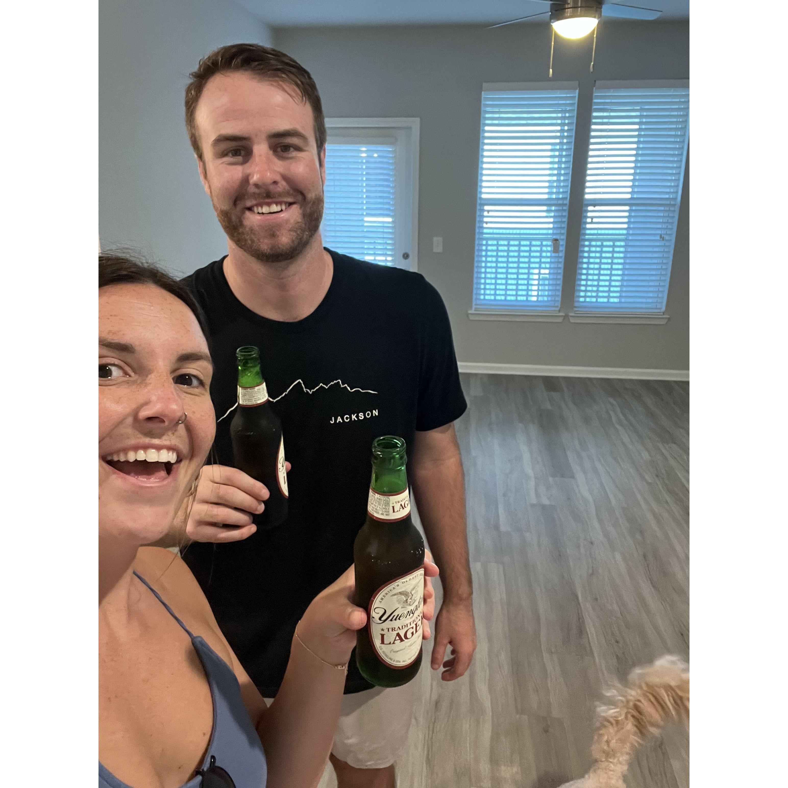 06.27.2023 - The day we moved into our second apartment together! Cheers with some Yingers (: