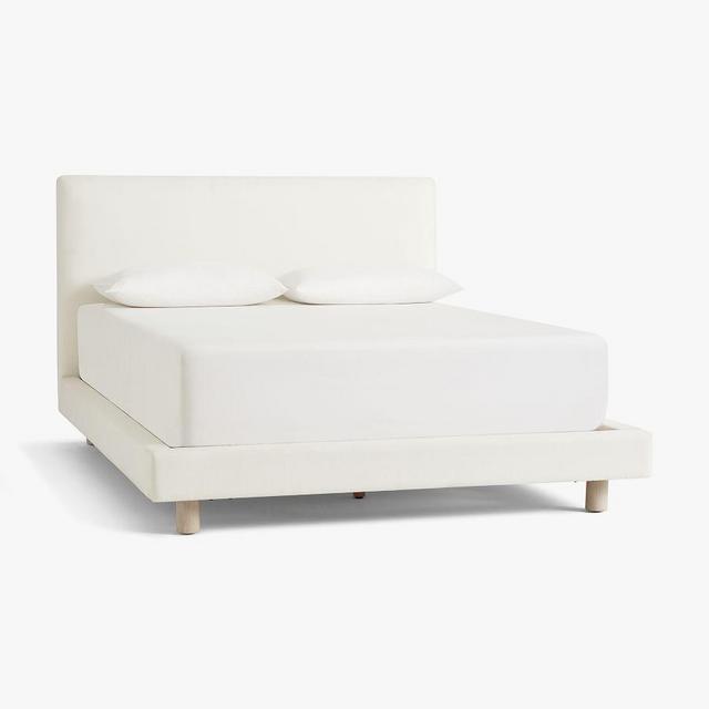Cayman Upholstered Platform Bed With Biscotti Legs, King, Heathered Chenille Pebble
