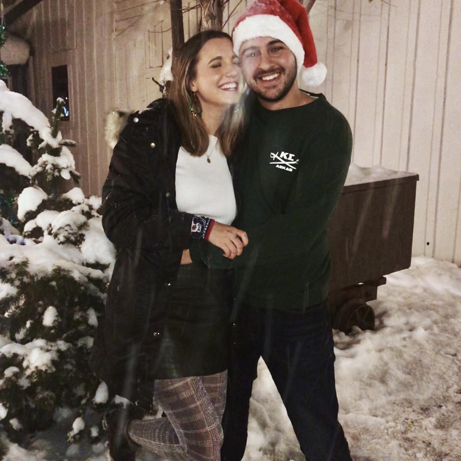 Our first picture together! We met in Salt Lake City, both recently graduated and working at Workday. Pictured here on a night out with friends, Christmastime 2018 in Park City.