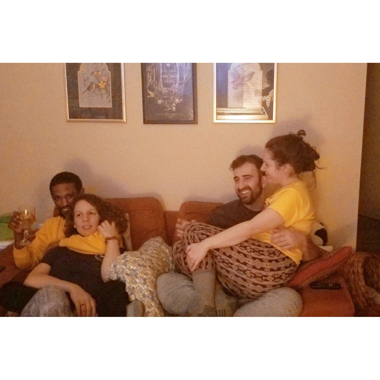 We've spent many many nights on a couch watching scary movies with our friends
