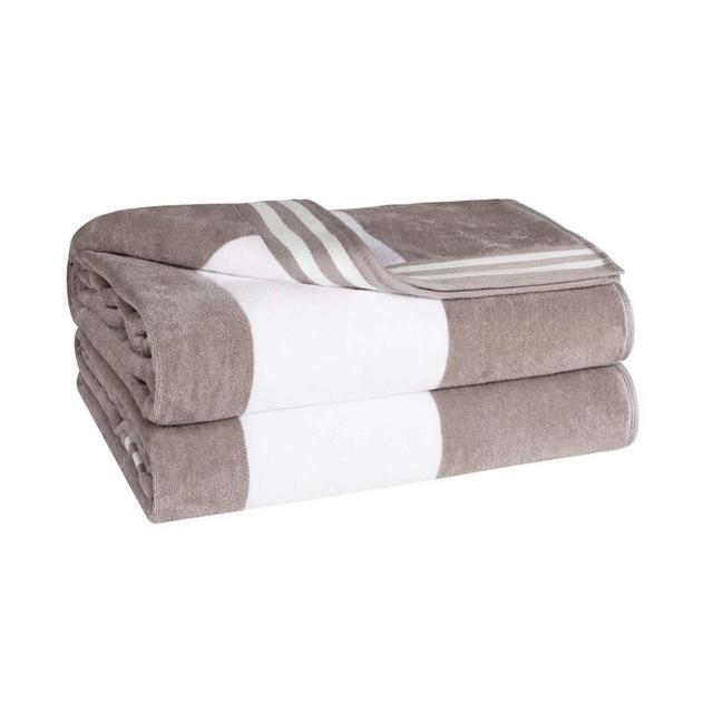 Cabana Stripe Oversized Cotton Beach Towel, Set of 2, Light Grey - Blue Nile Mills