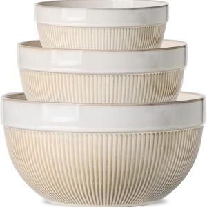 Large Ceramic Mixing Bowls, Glazed White Kitchen Bowl (10"/8"/6"), Set of 3 Nesting Bowls for Baking, Cooking, Serving, Prepping, Dough Kneading, Microwave and Dishwasher Safe