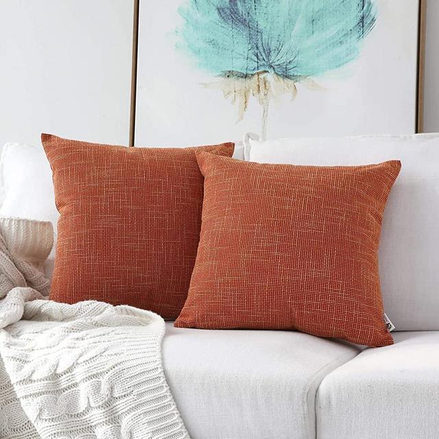 Kevin Textile Burlap Lined Linen Decorative Pillow Covers Cushion Covers for Couch, 2 Pack, 22x22 inch(55x55cm), Orange