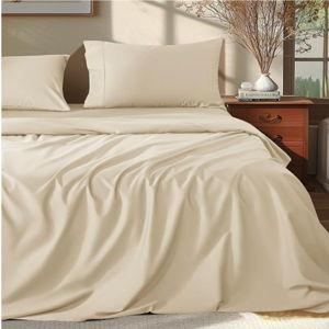 Shilucheng 100% Egyptian Cotton Queen Size Sheets Set - 1000 Thread Count，Luxury Cotton Bed Sheets，Breathable & Cooling Bedding and Pillow Cases, 16 Inch Deep Pocket - 4 Piece (Beige, Queen)