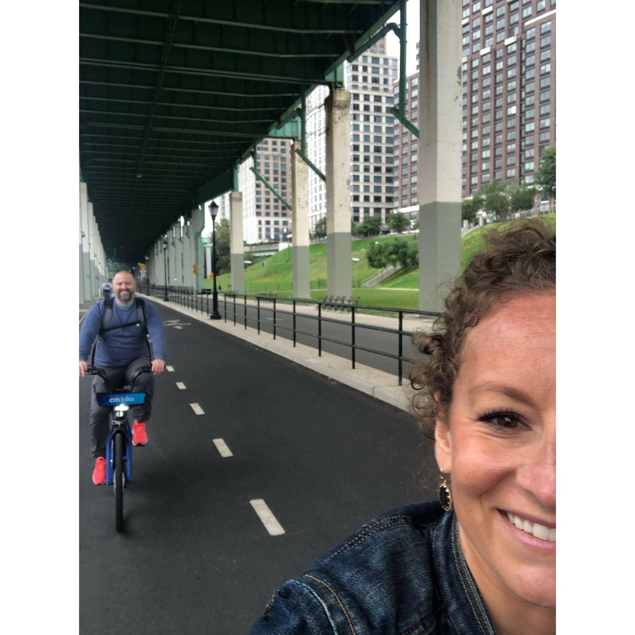 Biking down Riverside Park in NYC