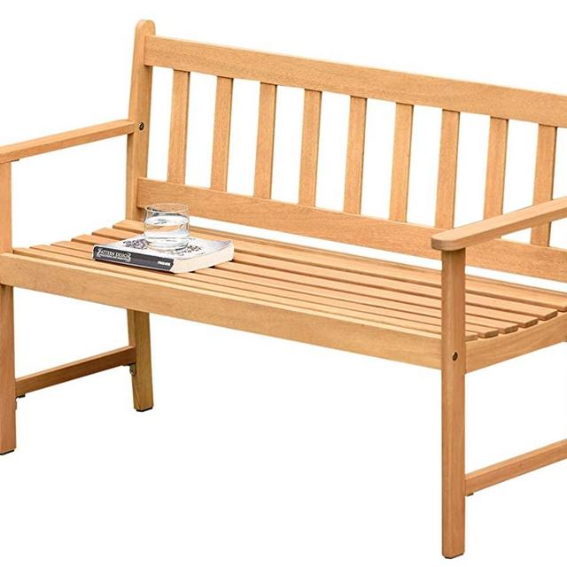 Brampton Omaha 2-Seat Capacity Patio Wood Bench | Teak Finish | Ideal for Outdoors and Indoors, Light Brown