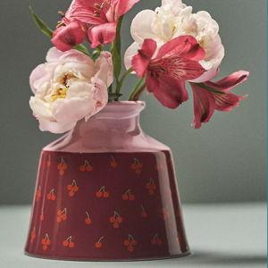 Lara Patterned Stoneware Vase - Cherries