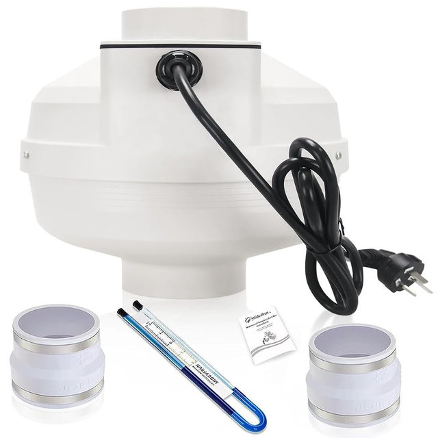 MIDCVFRUN 4 inch Radon Fan Installation Kit - 2 Speed Radon Mitigation Fan 260/188CFM Inline Centrifugal Fan with Rubber Couplers (4 inch x 3 inch) and Air Pressure Indicator