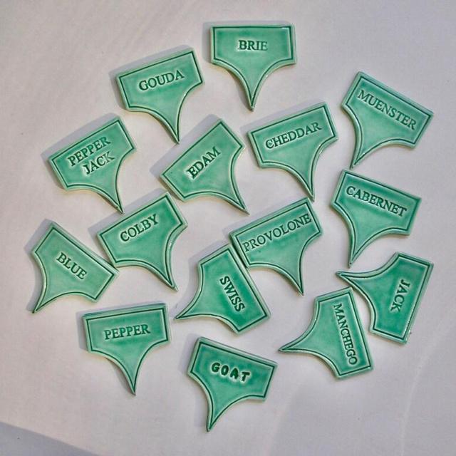 Ceramic Cheese Markers, Green Set of Eight