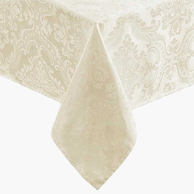 Elrene Home Fashions Caiden Elegance Damask Waterproof, Stain & Wrinkle Resistant Fabric Tablecloth, 60" x 84" Oblong/Rectangle, Ivory