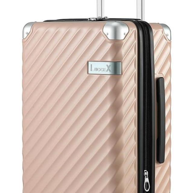 LUGGEX PC Pink Carry On Luggage 22x14x9 - Expandable Hard Shell Suitcase with Spinner Wheels