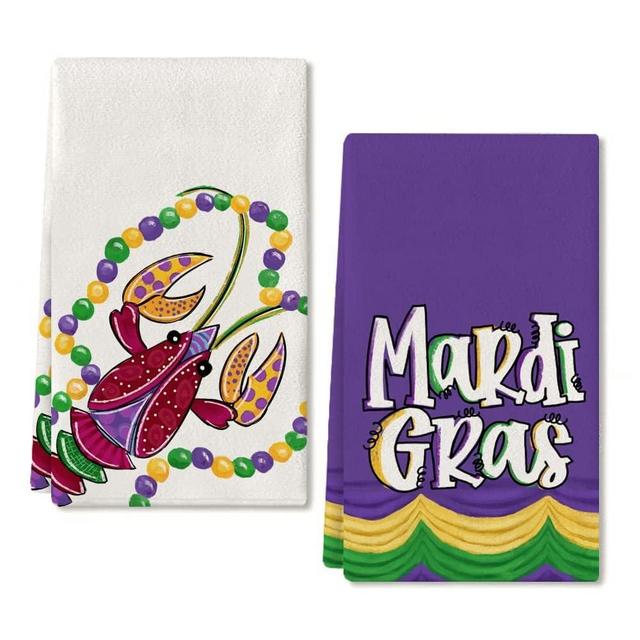 ARKENY Mardi Gras Kitchen Towels for Mardi Gras Decor Crawfish Decorations Beads Dish Towels 18x26 Inch Bar Drying Cloth Tea Sign Hand Towel for Mardi Gras Carnival Decorations Set of 2 AD051