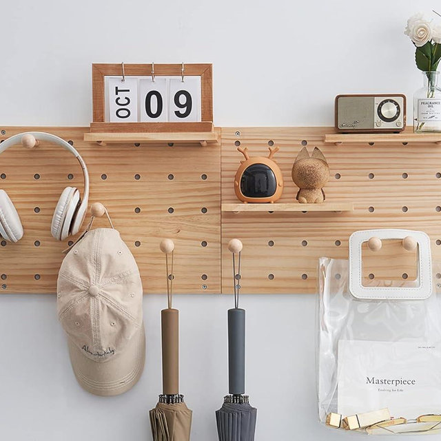 socalsunny Wood Pegboard Combination Wall Organizer Kit, Wooden Display Pegboard Panel Kits for Bedroom, Study, Office, Bathroom, 2 Pieces Pegboards and 15 Accessories