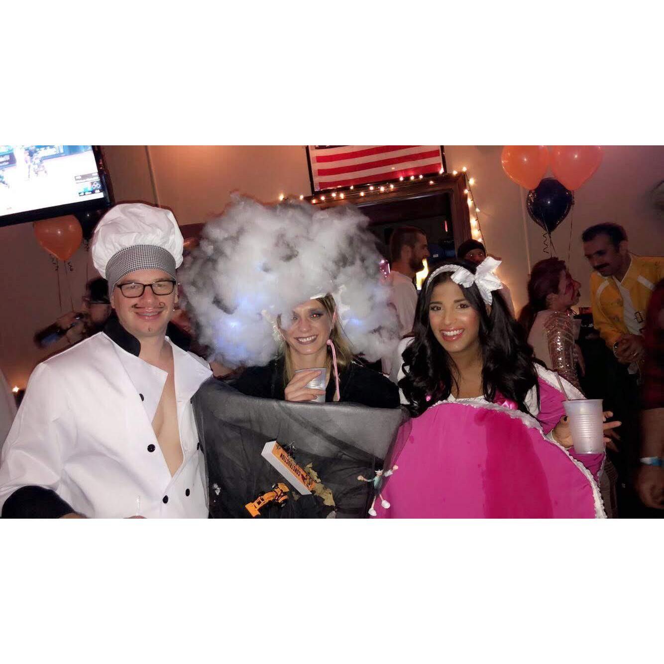 Halloween party. I was a chef, Kira was a tornado, and Anjali was a macron.