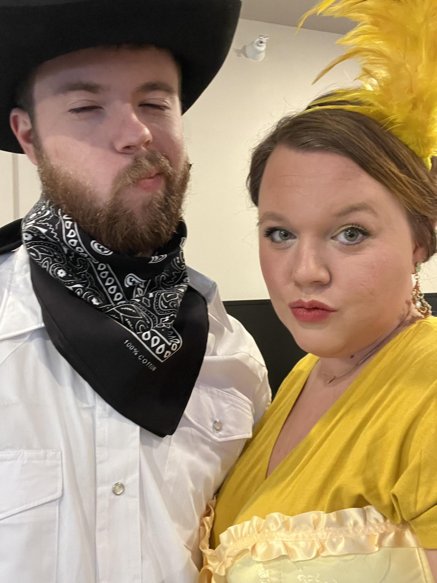 Before a super fun murder mystery party with Lucas's coworkers! Lucas was an outlaw, and Emily was Saloon girl, Yella Rose, from Texas.