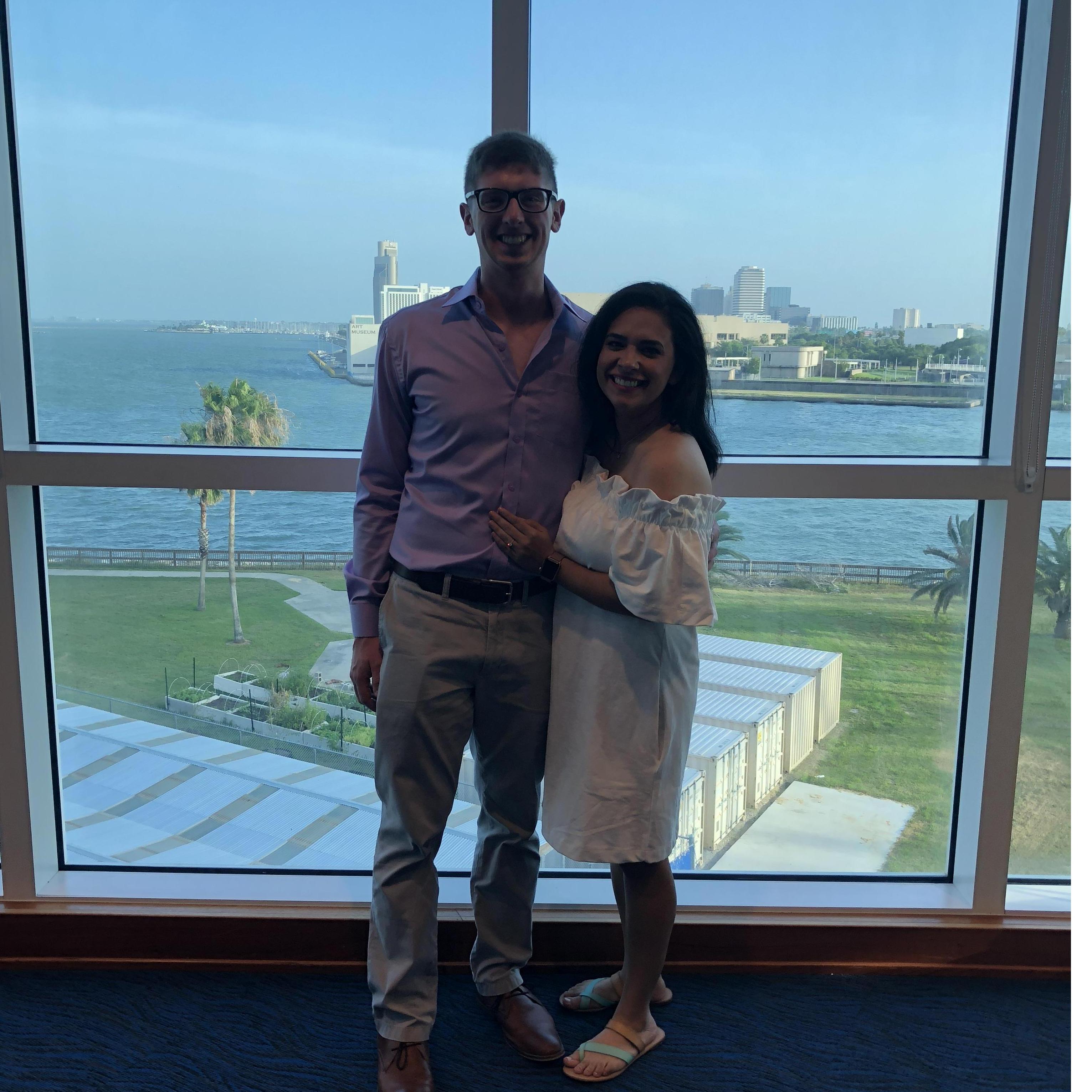 Here we are at the "Sea Food Wars" Conservation learning dinner at the Texas State Aquarium. This is also the same room our wedding reception will be in! #views