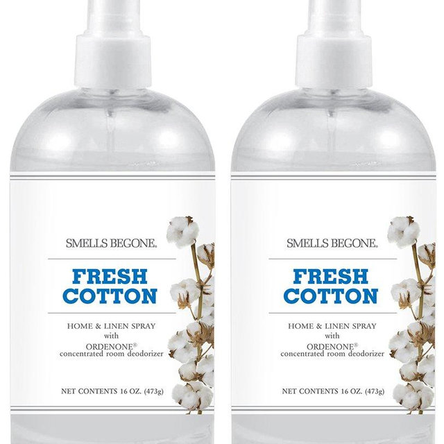 SMELLS BEGONE Air Freshener Home and Linen Spray - Odor Eliminator - Made with Essential Oils - Fresh Cotton Scent - 2 Pack - 16 Ounce