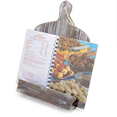 MyGift Rustic Farmhouse Torched Wood Cookbook iPad Holder with Kickstand