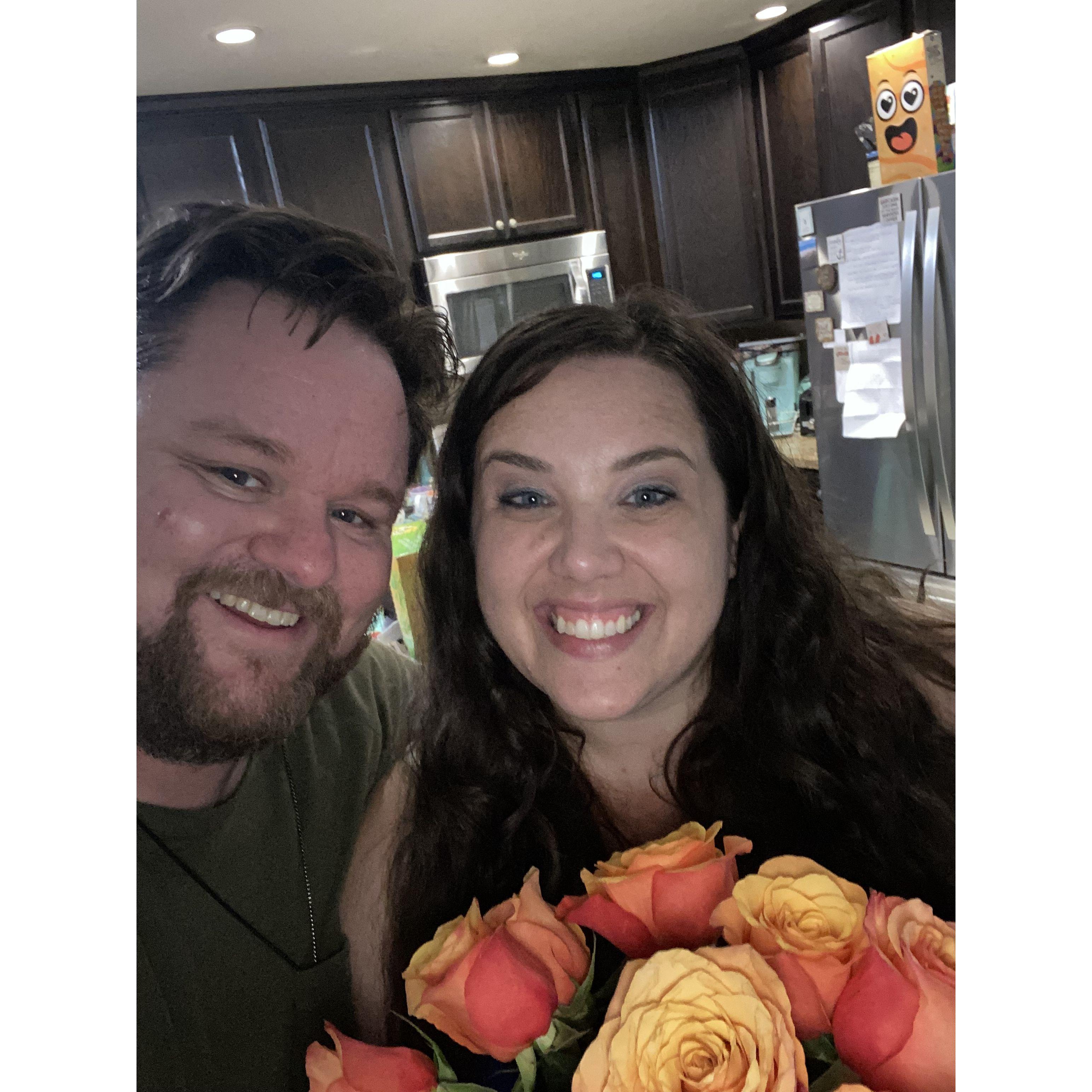 Engagement flowers, still shining with joy.