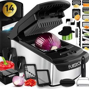 Fullstar Vegetable Chopper and Spiralizer - Food Chopper with Container, Fruit Slicer, Kitchen Gadgets & Accessories, Home Essentials (14 in 1, Stainless Steel)