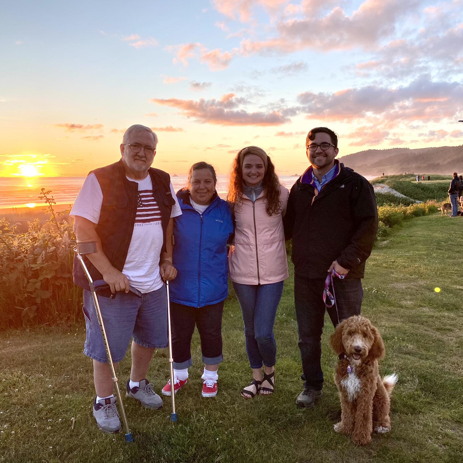 Celebrating our engagement with Kaleb's parents during sunset, 2021