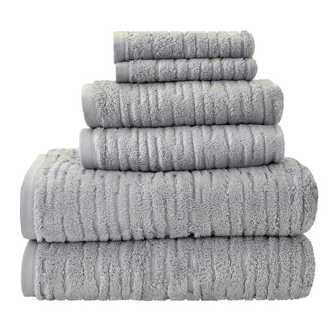 SKL Home CloudSoft Cotton Luxury 6 Pc Towel Set for Bath & Gift, Gray