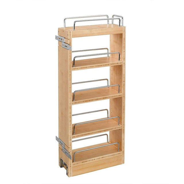 Rev-A-Shelf 8" Pullout Storage Organizer for Wall Kitchen Cabinets, Sliding Adjustable Shelves for Spice Rack or Cans, Wood and Chrome, 448-WC-8C