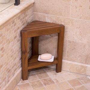 Belham Living Corner Teak Shower Bench with Shelf