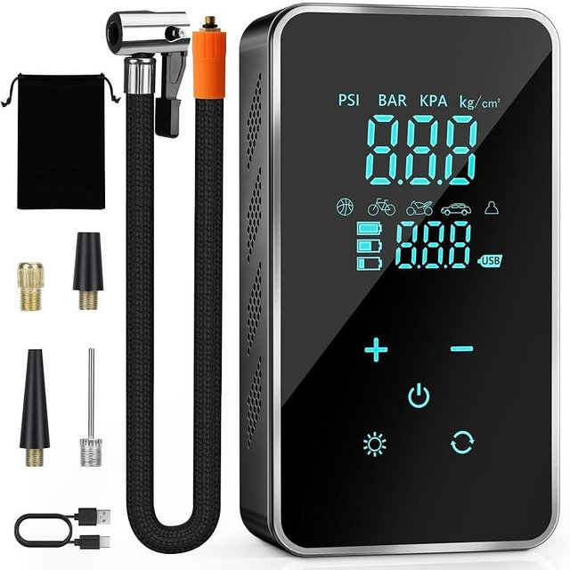 Tire Inflator Portable Air Compressor for Car Tires-Super Battery Air Pump 150 PSI- Tire Pump Electric with Touch Screen-Portable Tire inflator with Gauge for Bike, Motocycle, Ball-Black Green
