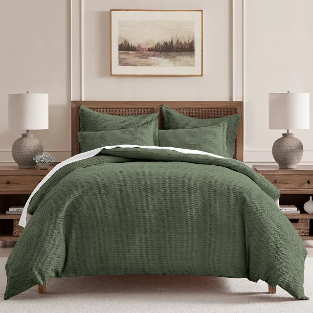 Cloud Waffle Forest Green Full/Queen Duvet Set - Levtex Home