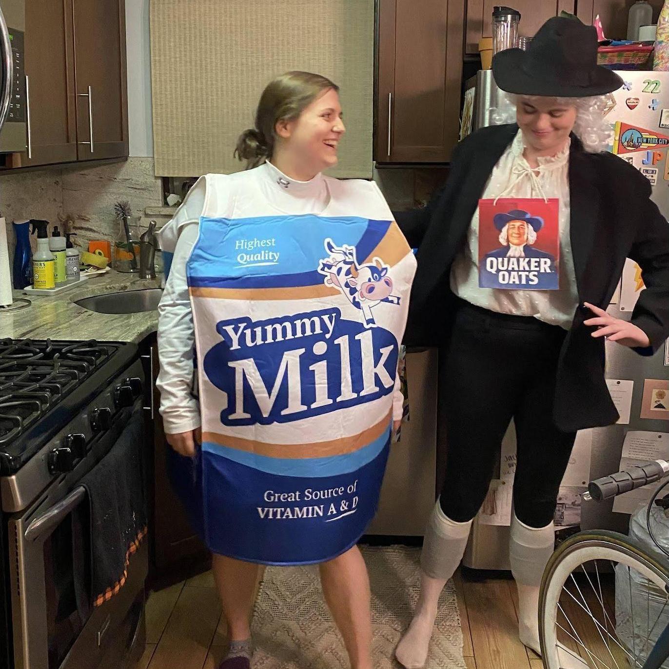 Our first Halloween costume as a couple. Oat milk, get it?
