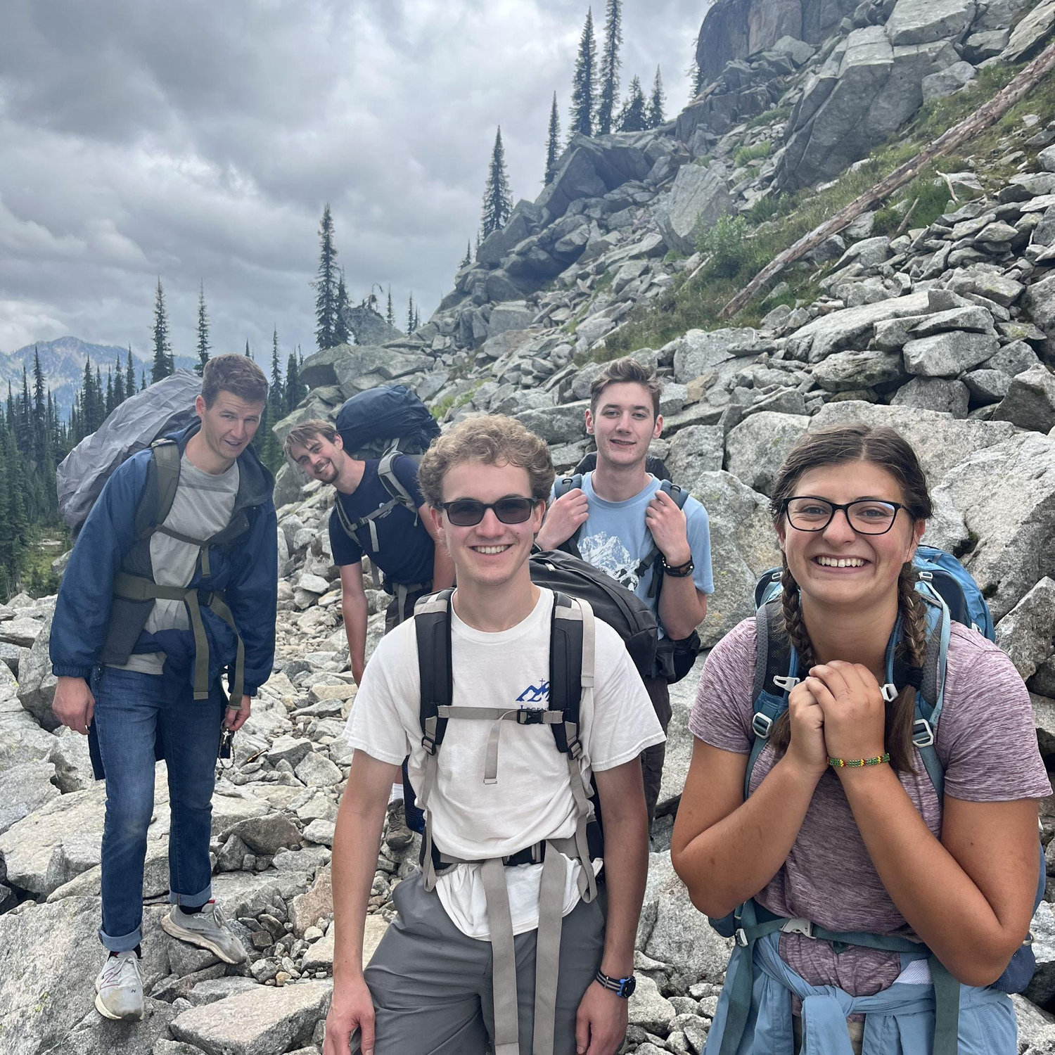 Chris's first time backpacking, featuring Mitch, William, and Blake