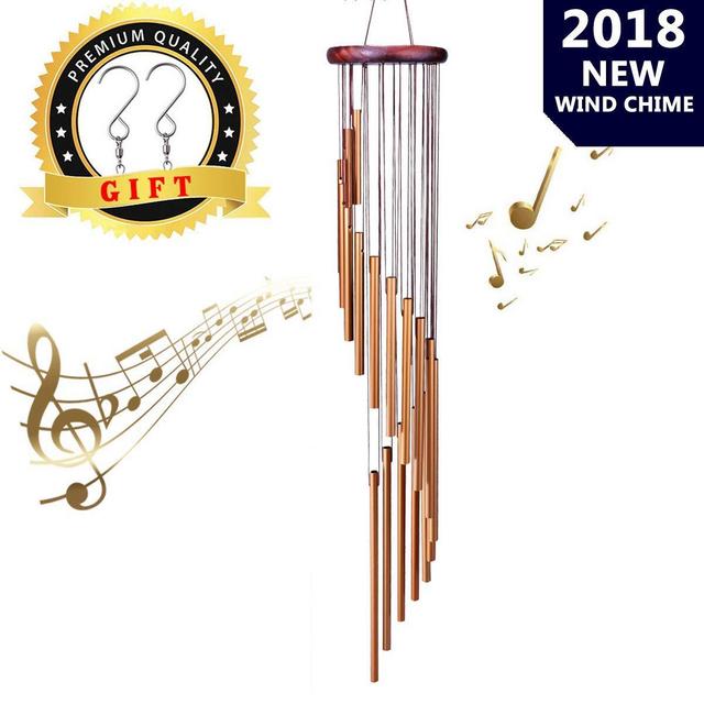 SuninYo Wind Chimes Outdoor,36’’ Amazing Grace Wind Chimes with S Hook,a Quality Gift for Garden, Patio, Balcony and Indoor Decor(18 Tubes,Golden)