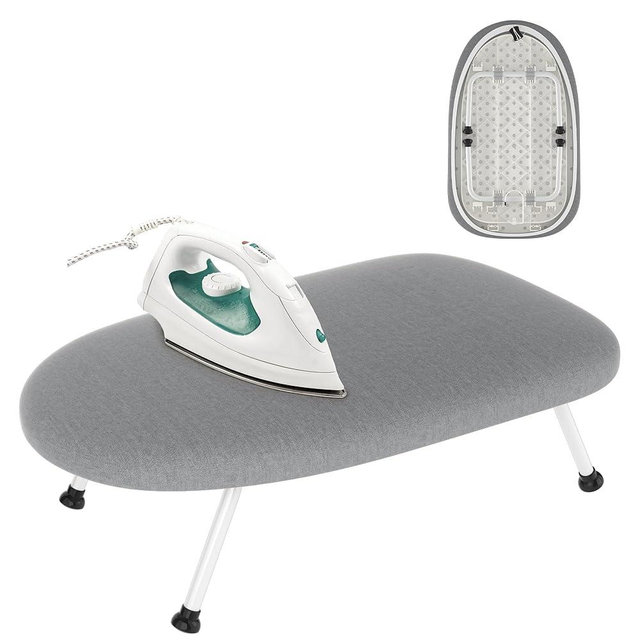 Small Tabletop Ironing Board with Cloth Rack Hanger and Heat Resistant Cover & Pad, 24"x14.5" Portable Compact Iron Board with Non-Slip Folding Feet for Home, Apartment, Small Spaces & Travel, Grey