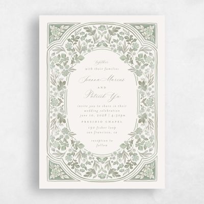 Green Floral Wedding Invitation - Reed Classic