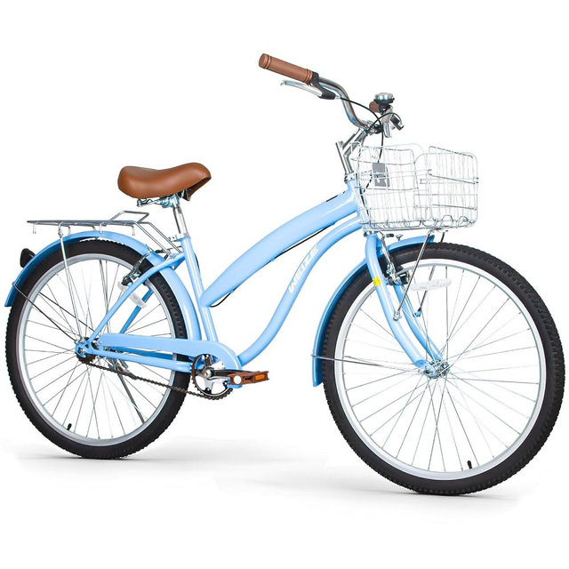 WEIZE Beach Cruiser Bike, 24 26 inch Commuter Bicycle for Adult Men and Women,High-Carbon Steel/Front & Rear Fenders, Comfortable City Bikes with Rear Rack&Basket, Ergonomic Upright Design