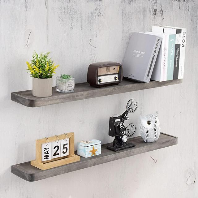 Marsmiles Floating Wood Shelves, 36 Inch Wall Shelves Set of 2, Rustic Floating Shelves for Wall Storage, Shelves for Bedroom Living Room Office Grey