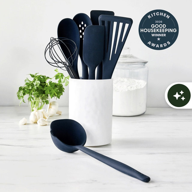 Premiere Silicone 8-Piece Utensil and Crock Set | Oxford Blue